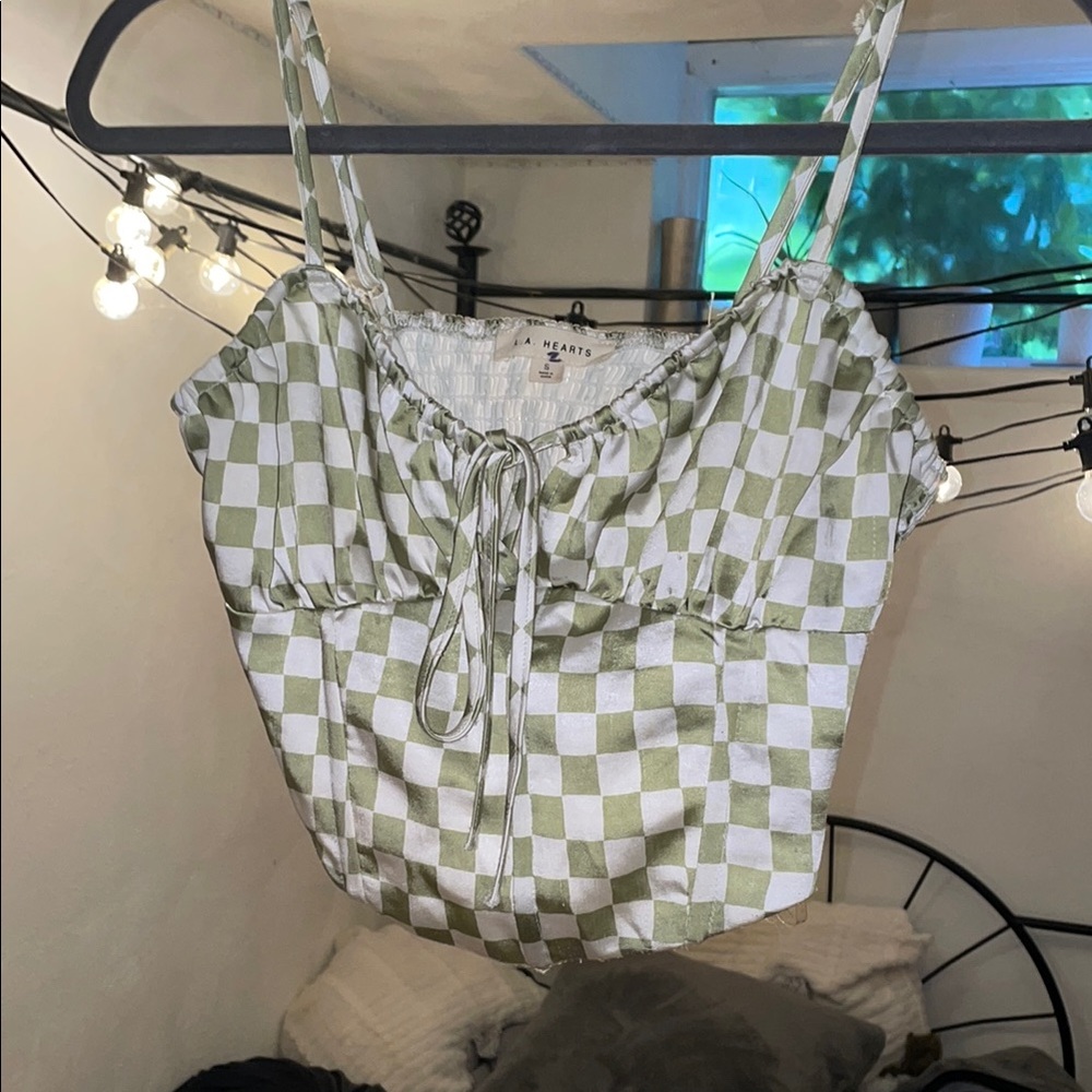 La Hearts Green Tie Front Crop Camisole